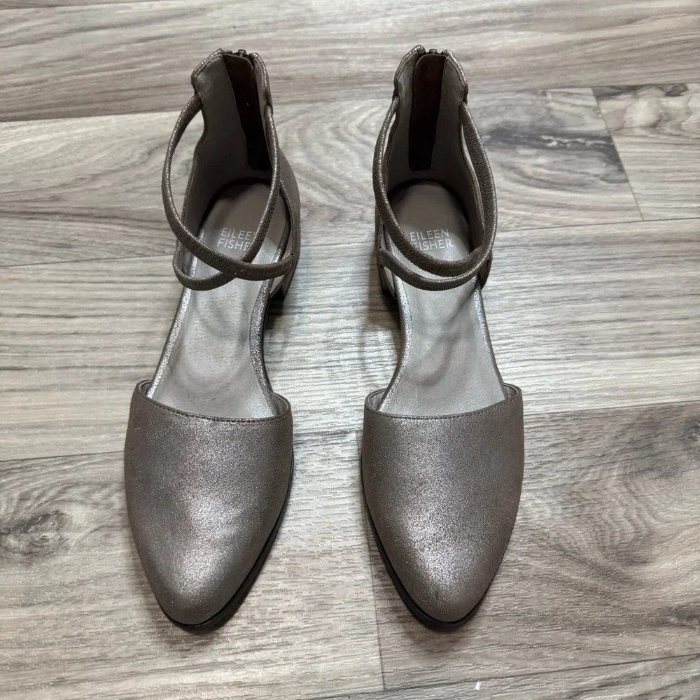 Eileen Fisher Mica Lyton D'Orday Flats Metallic Suede Leather Size 6.5